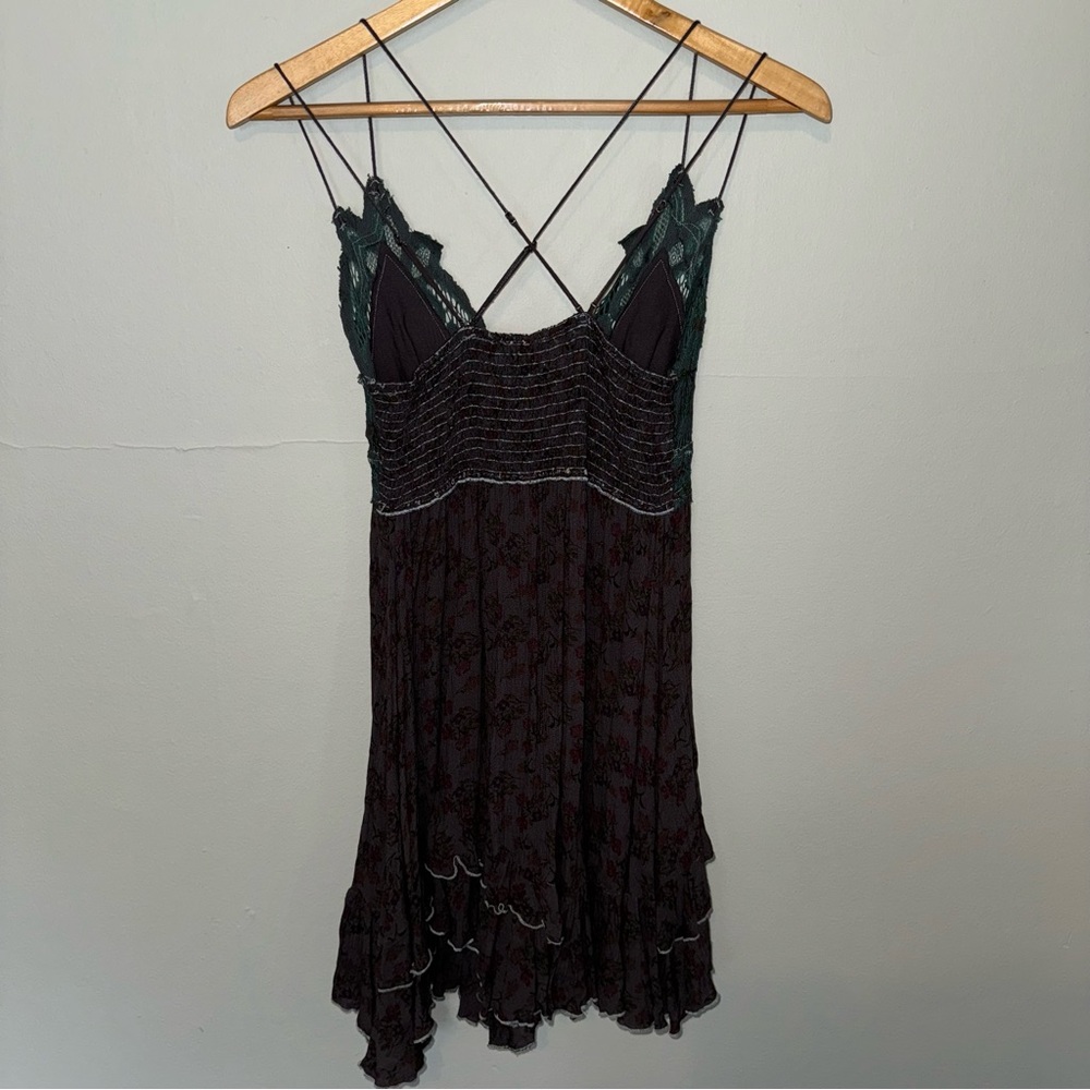 Free People Adella Slip Dress Floral Asymmetrical Short Dress Lace Ruffle - Picture 8 of 9